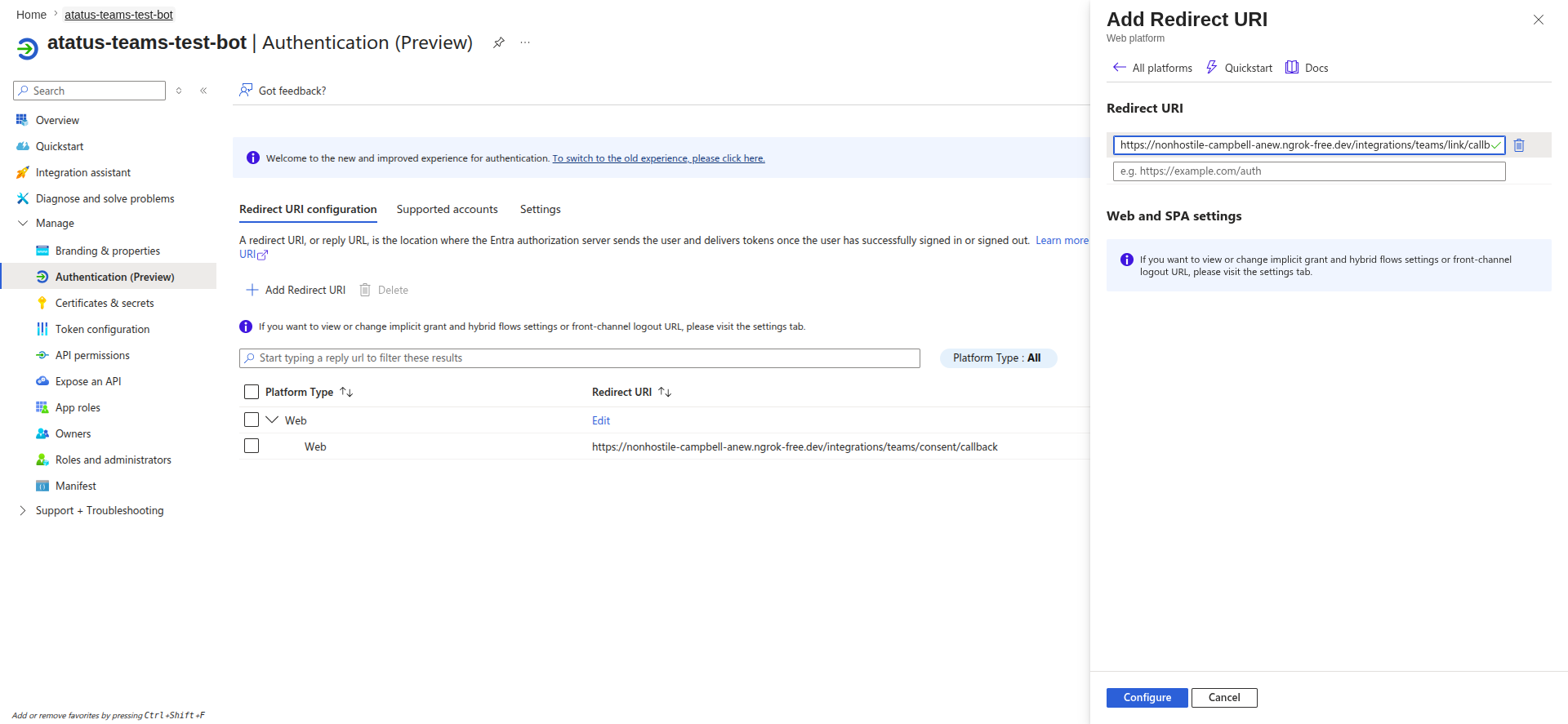 Add the link callback redirect URI