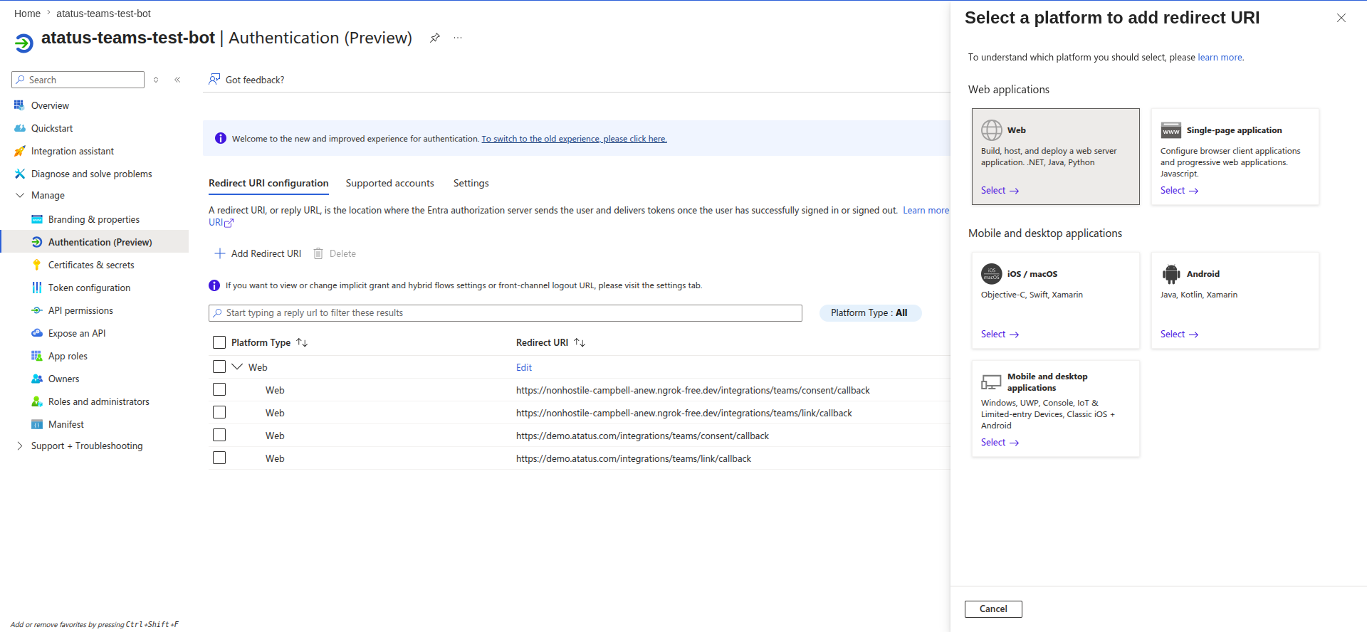 Select the Web platform