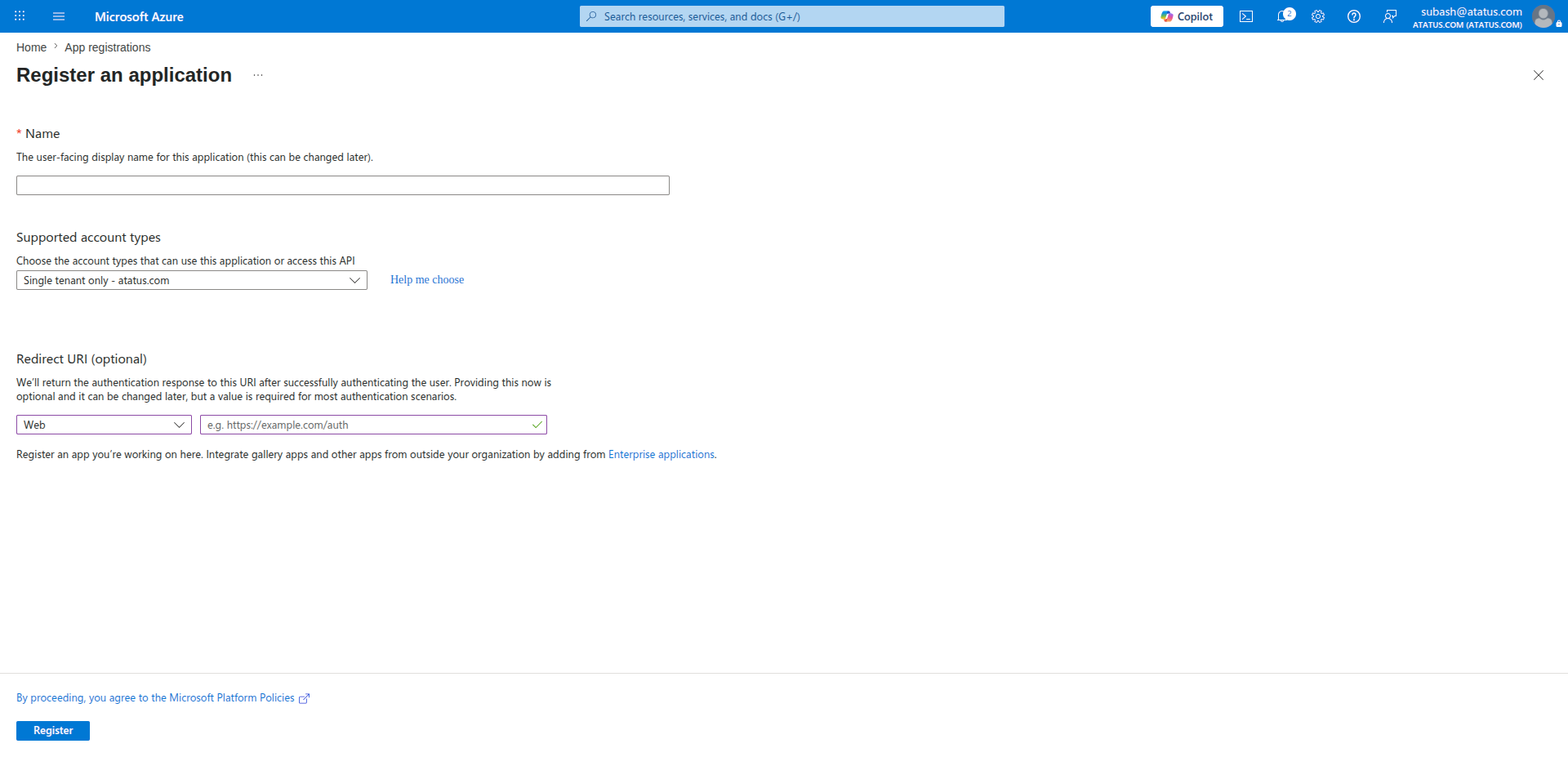 Register the app as single-tenant