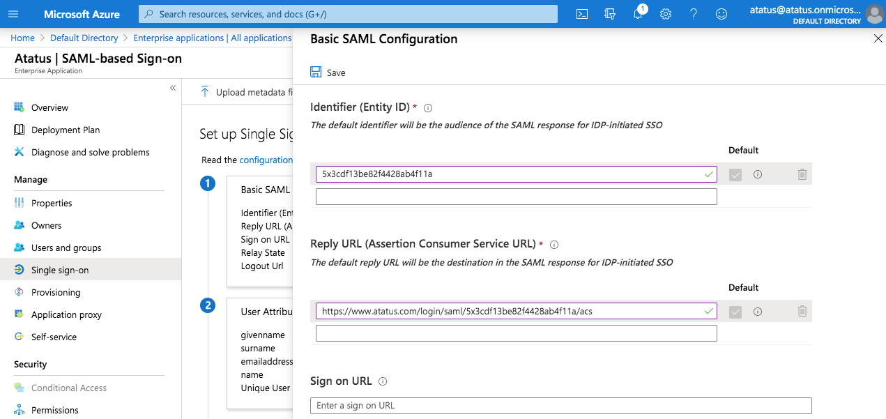 Azure Basic SAML Configuration